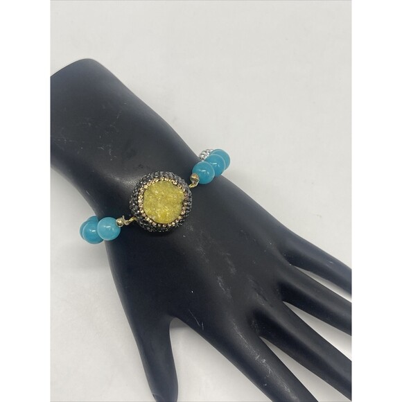 Sacred Stones Natural Blue Agate Stone And Druzy Stone Stretch Bracelet New - Picture 6 of 6